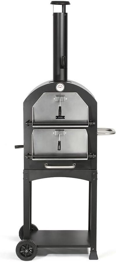 Pizza oven zwart 48 5x34cm buiten koken met grillfunctie