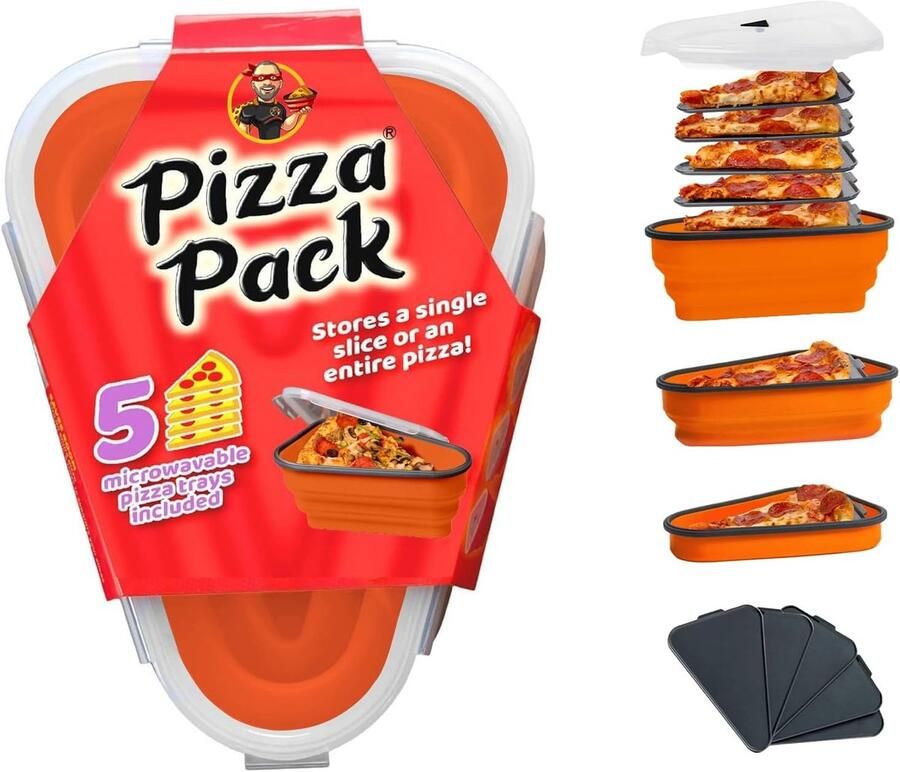 PIZZA PACK The Perfect Herbruikbare Opbergcontainer met 5 Magnetronbestendige Dienbladen Verstelbare Slice Container om Ruimte te organiseren en ruimte te besparen BPA-vrij Magnetron- en