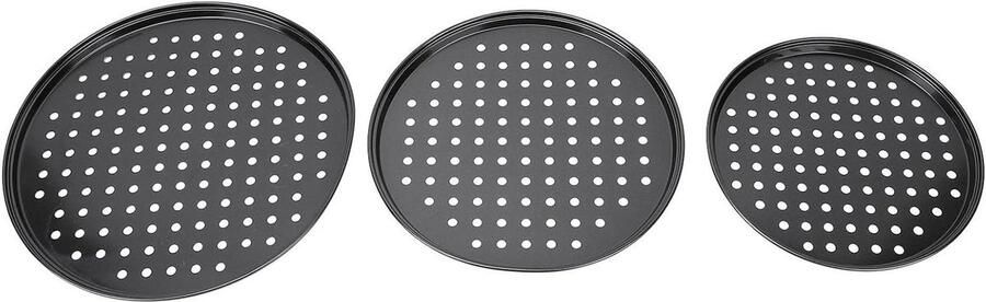 Pizza Pan Set Bakblikken Crispy Bodem Bakken Geperforeerd Ontwerp 3 Maten Zwart