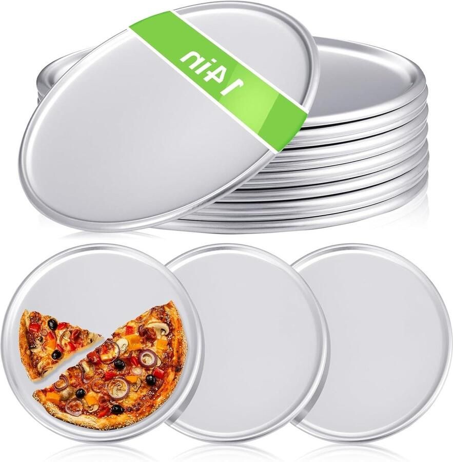 Pizza Pan Set Bakplaat Oven Thuis Bakken Gelijkmatige Warmte 12 Stuks 35.5 cm Zilverkleurig