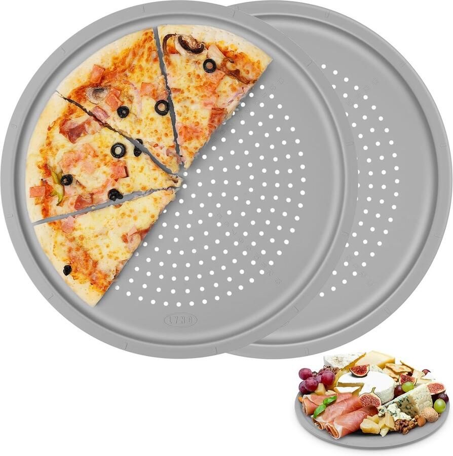 Pizza Pan Set Bakplaat Oven Thuis Bakken Geperforeerd Ontwerp 2 Stuks 40cm Donkergrijs