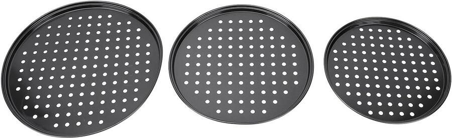 Pizza Pan Set Bakplaat Pizza Crispy Pizza Bakken Perforated Design 3 stuks 24-32 cm Zwart