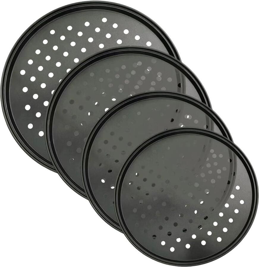 Pizza Pan Set Bakvormen Keuken Pizza Bakken Antiaanbaklaag 4 Delig Zwart