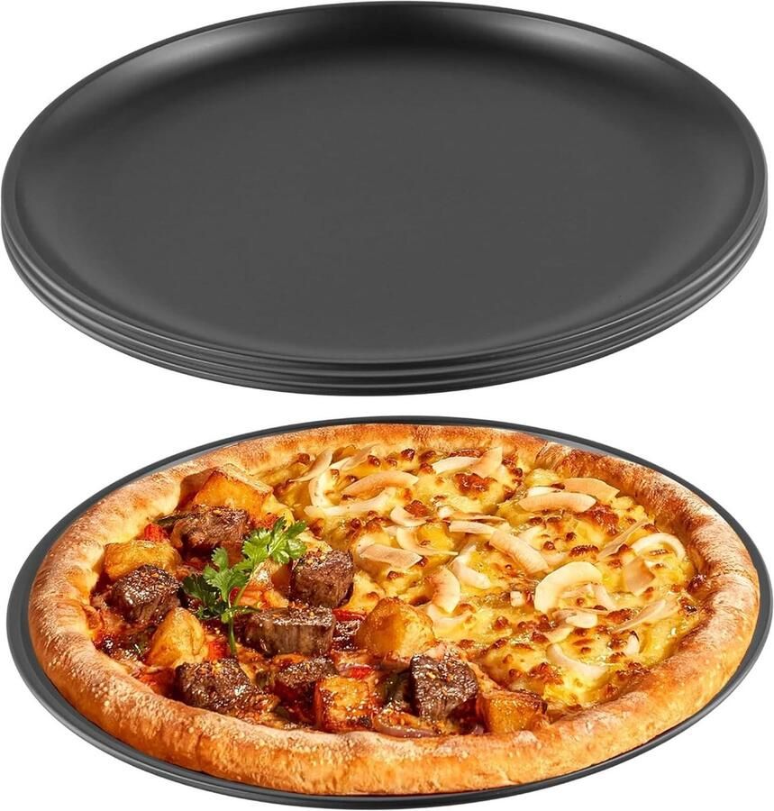 Pizza Pannen Set Bakplaten Ronde Bakplaat Thuis Bakken Dubbellaags Antiaanbak 26cm Diameter Zwart