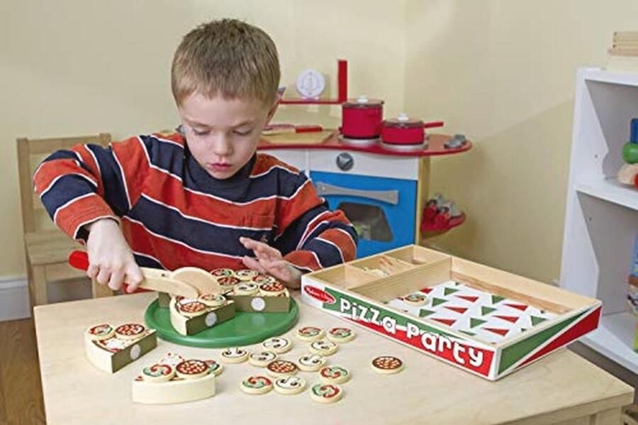 Pizza Party Houten Spel met Toppings en Snijgeluiden