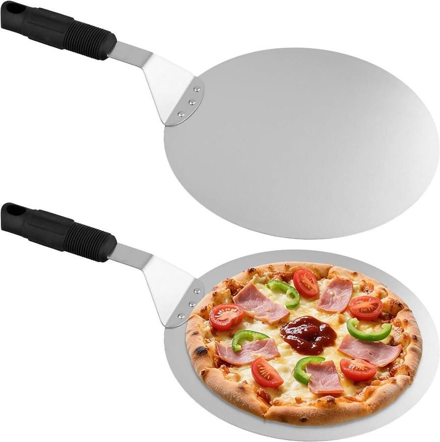 Pizza Peel Set van 2 25 5 cm RVS Pizza Schep met Zwart Handvat voor Oven Ideaal voor Zelfgemaakte Pizza's en Brood Bakken