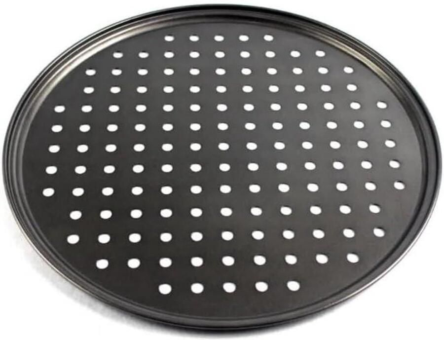 Pizza Plaat Bakplaat Rond Perfecte Bodem Bakken Geperforeerd Ontwerp 32 cm Zwart