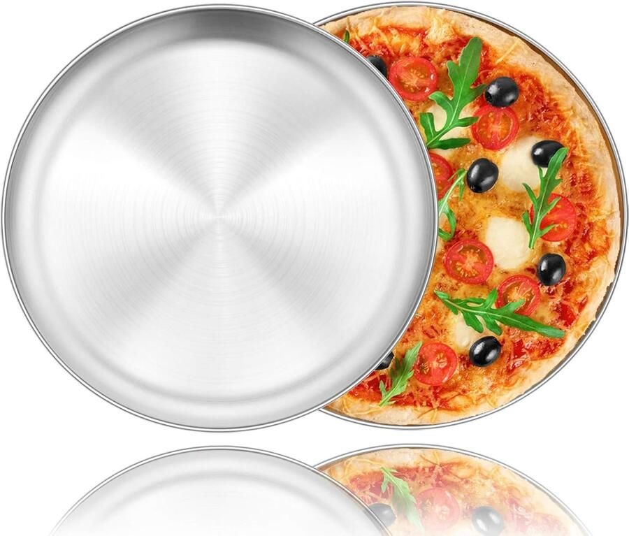 Pizza Plate Set van RVS 2 Stuks Rond Ideaal voor Oven 26 cm Duurzaam en Makkelijk Schoon te Maken Perfect voor Thuis Bakken en Feestjes