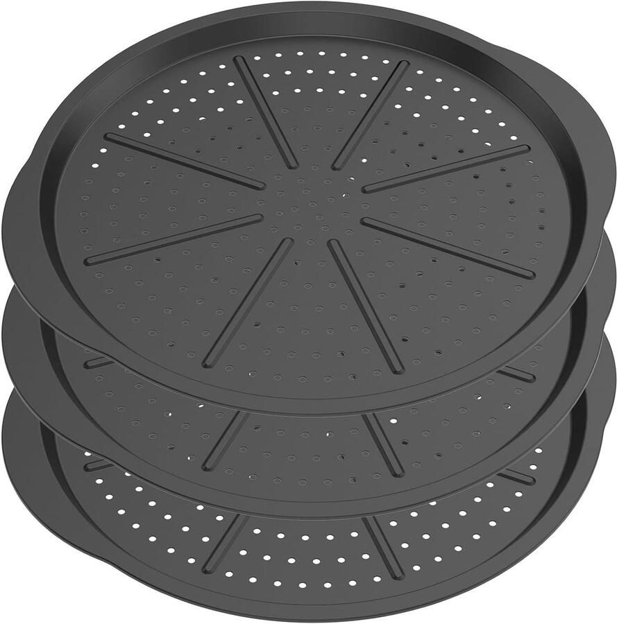 Pizza Platen Bakplaten Ronde Thuis Bakken Perforatie En Handvatten 3 Stuks 33 cm Zwart