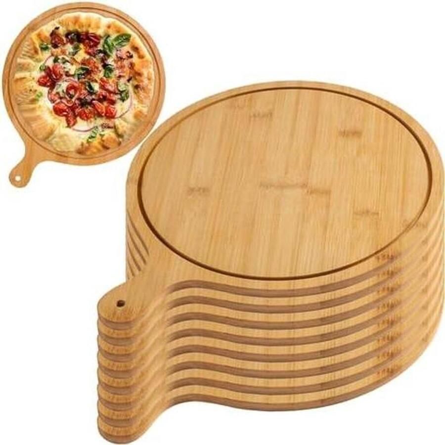 Pizza Platen Bamboe Serveerschalen Pizza Bakken Met Handgrepen Set van 8 Natuurlijk Bamboe