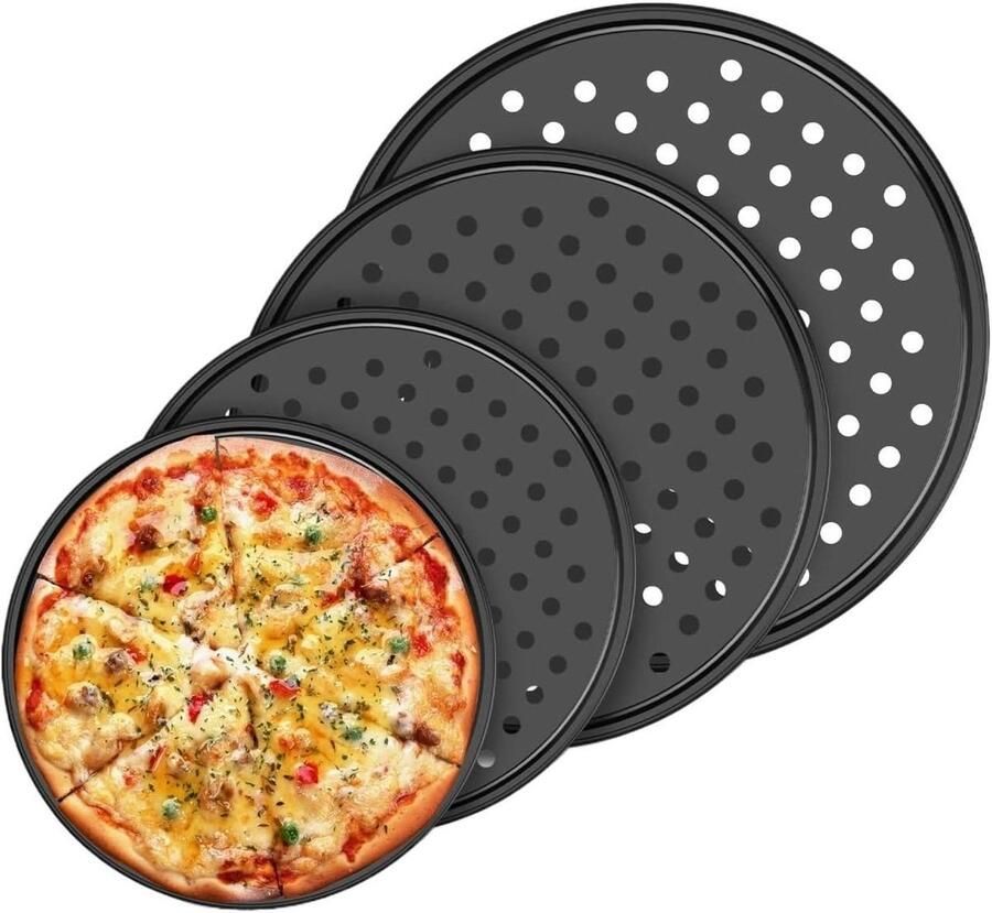 Pizza Platen Pizzabodem Bakplaat Pizza Bakken Perforatie voor Crispy Bodem 3 of 4 stuks Zwart