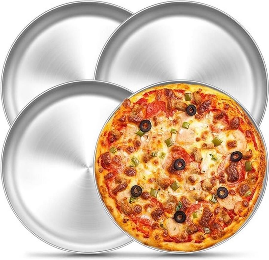 Pizza Platen Set Bakplaten Pizzavorm Pizza Bakken Roestvrij Staal 30 cm Set van 4 Zilverkleurig