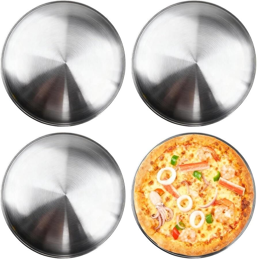 Pizza Platen Set Pizza Bakplaten Bakken en Serveren Roestvrij Staal 30 cm Zilver
