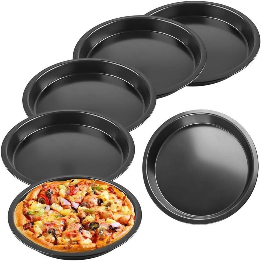 Pizza Platen Set Ronde Bakvormen Pizza Bakken Antiaanbaklaag 20 cm diameter Zwart