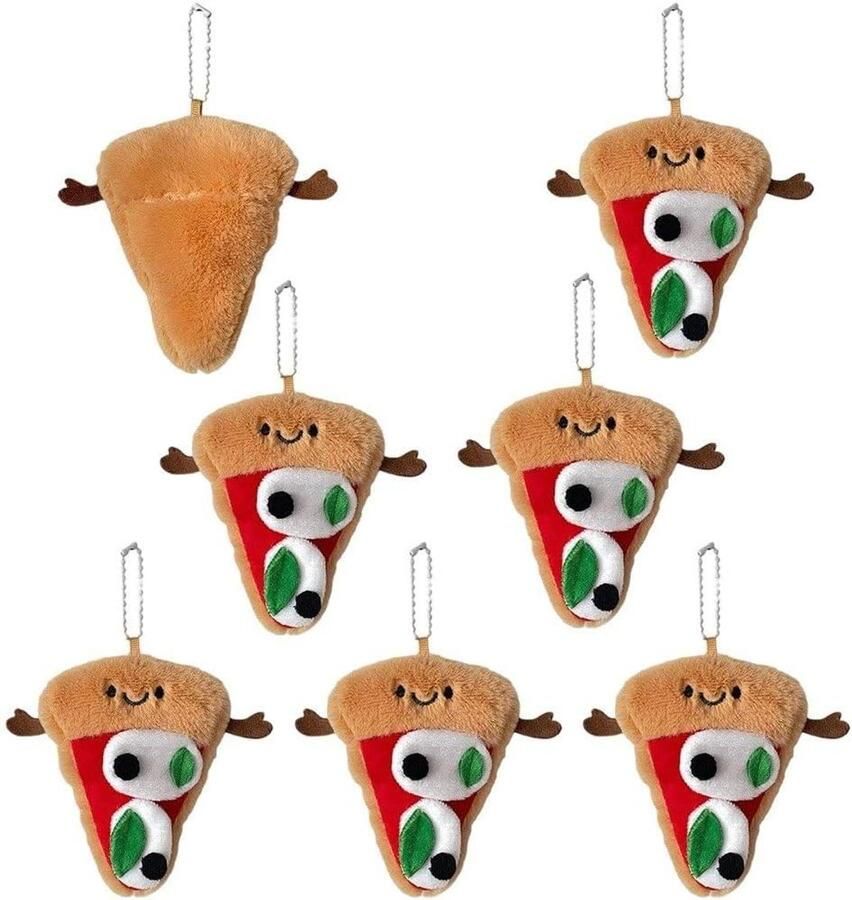 Pizza Pluche Sleutelhangers Pizza Hanger Tassen Versieren Realistisch Design 7 Stuks Meerdere Kleuren