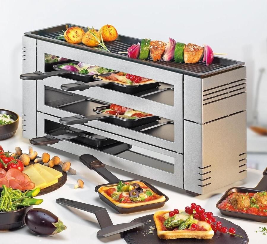 Pizza Raclette Elektrisch Gourmetstel Gezellig Eten Antiaanbaklaag 6 Personen Zilver
