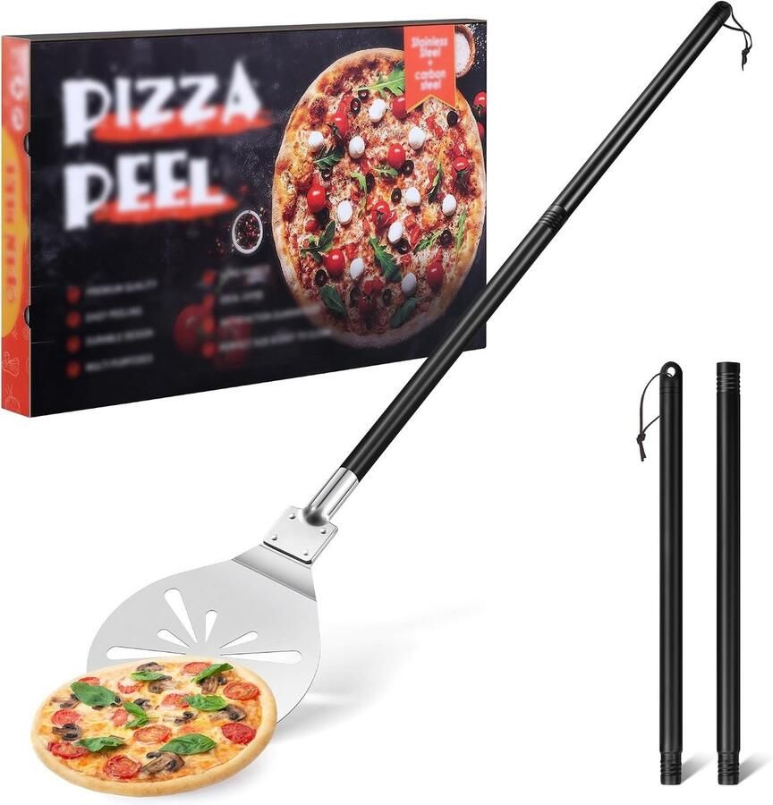 Pizza Schep van Roestvrij Staal 20.3 x 22.5 x 110 cm Perforeerde Pizza Schep met Verwijderbare Handgreep voor Makkelijk Schuiven op Pizza Steen Ideaal voor Thuisgebruik en Professionele Keukens