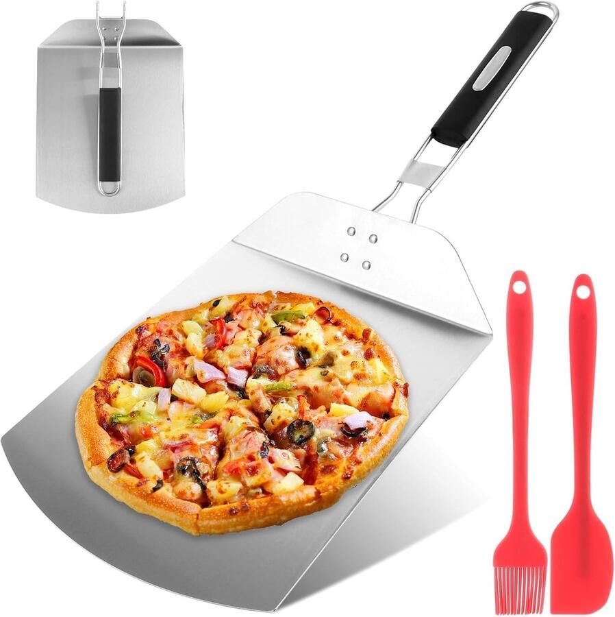 Pizza Schep van RVS 24 x 24 cm met Praktische Opvouwbare Handgreep Ideaal voor Thuis Pizza's Bakken Brood en Gourmet Gerechten