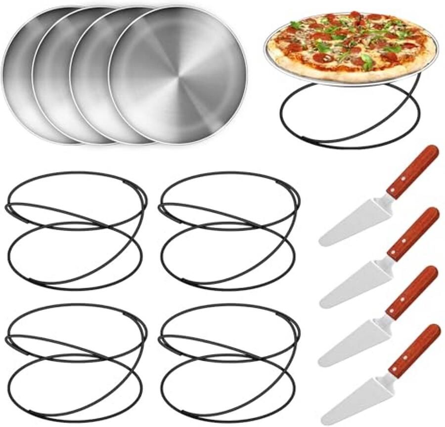 Pizza Serveerset Bakgerei Set Feestelijk Serveren Stapelbaar Ontwerp 12 Delig Zwart