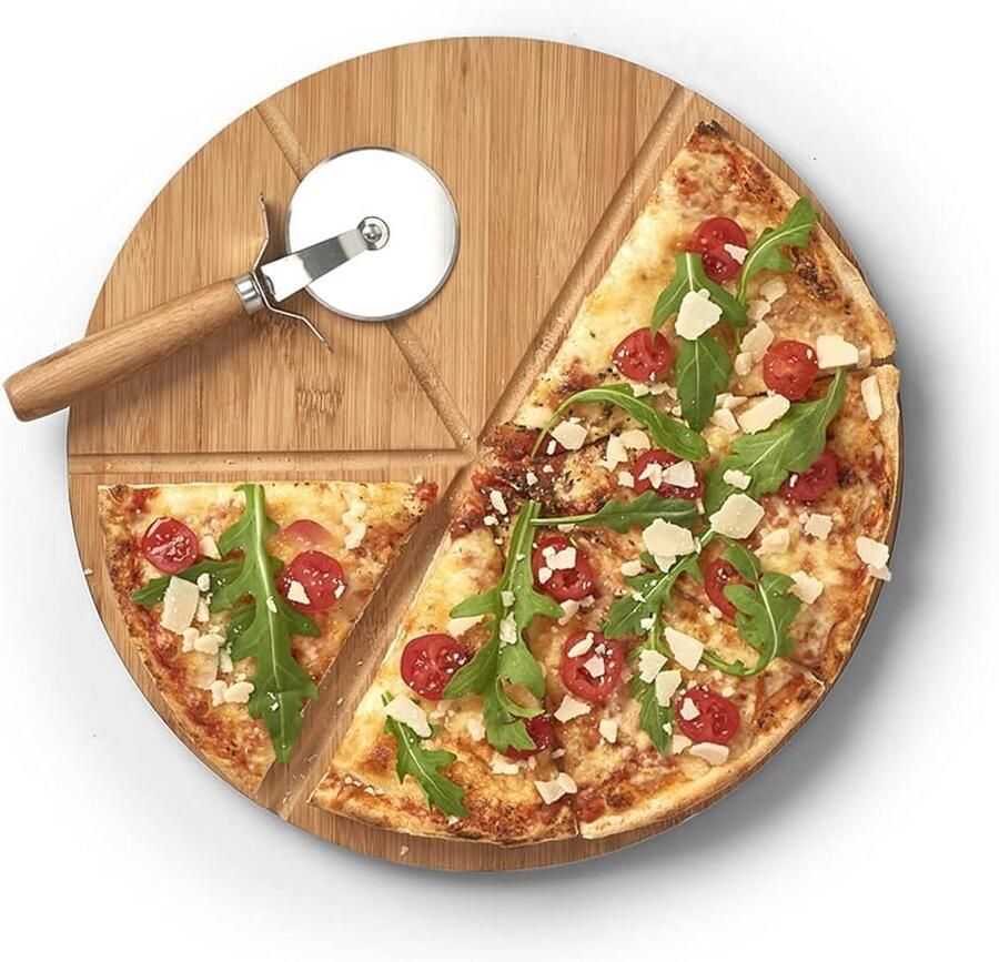 Pizza Set Snijplank Pizzasnijder Pizza Snijden Met Snijhulplijnen Ø 32 cm Naturel - Foto 2