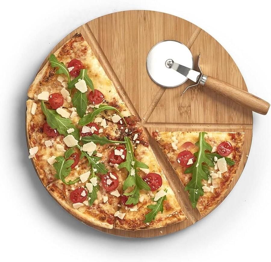 Pizza Set Snijplank Pizzasnijder Pizza Snijden Met Snijhulplijnen Ø 32 cm Naturel
