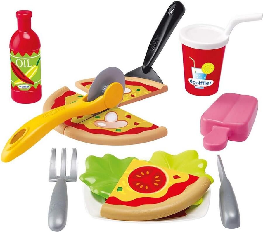 Pizza-set voor kinderkoken – Speel en leer met houtskool groen beige geel zwart