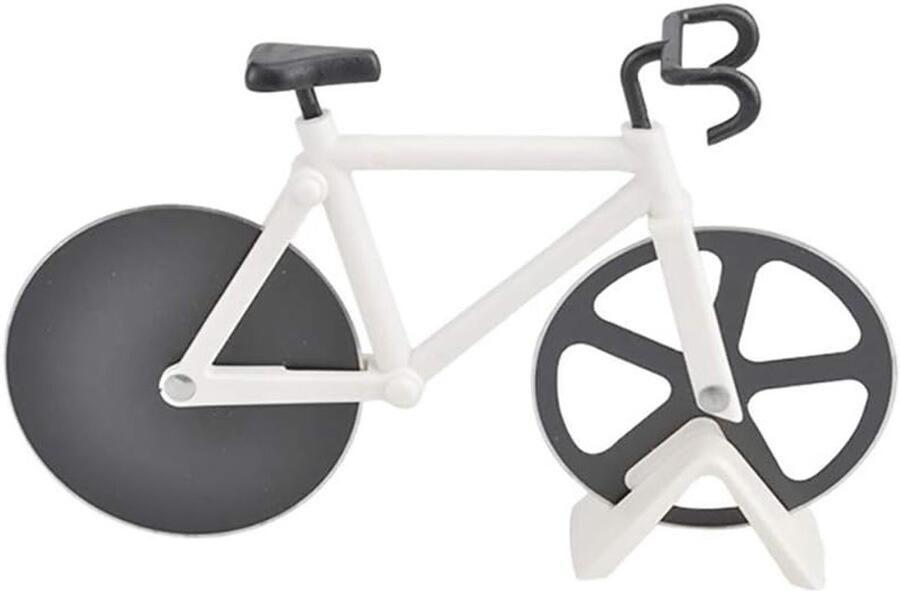 Pizza Snijder in de Vorm van een Fiets Dubbele RVS Snijwielen met Antiaanbaklaag voor Thuisgebruik Perfect voor Pizzaliefhebbers 18.5X11.5CM Wit