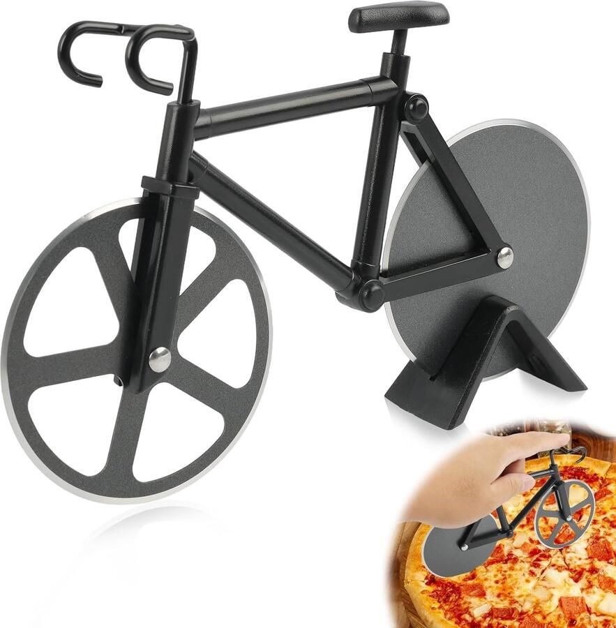Pizza Snijder in Fietsdesign RVS met Antiaanbaklaag Praktisch en Leuk Keukengereedschap 19 cm Perfect voor Pizzaliefhebbers en Cadeaus