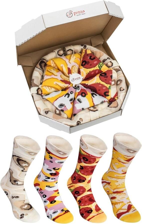 Pizza Sokken Box 4 Paar Grappige Sokken voor Dames en Heren