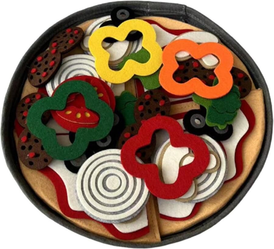 Pizza Speelgoed Set Educatief Vilt Speelgoed Doen Alsof Spel Meerdere Toppings 28x28cm Meerkleurig