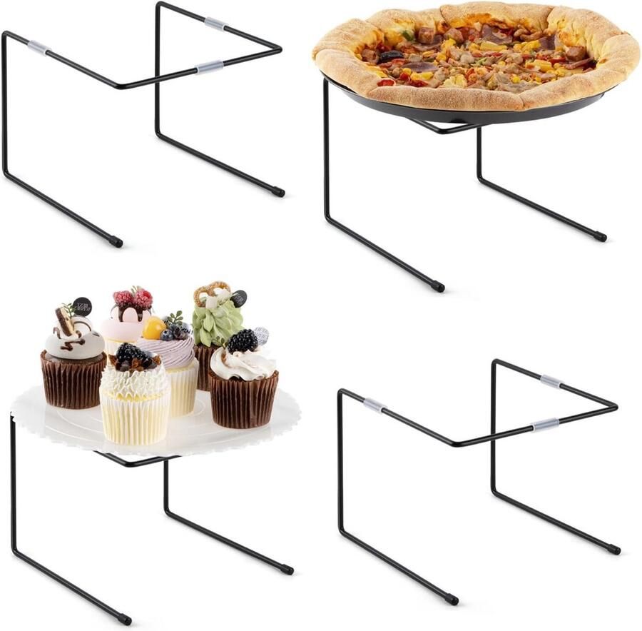 Pizza Stand met Antislip Matten 4 Stuks Zwart Metaal Presentatierek voor Pizzas Perfect voor Feestjes Bruiloften Familiediners en Restaurants