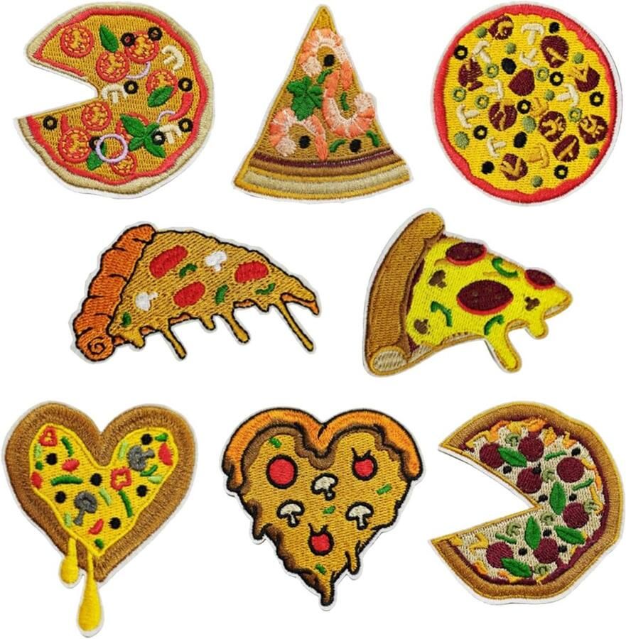 Pizza Strijkpatches Kleding Applicaties Decoreren Kleding Verschillende Ontwerpen 8 Stuks Multicolor