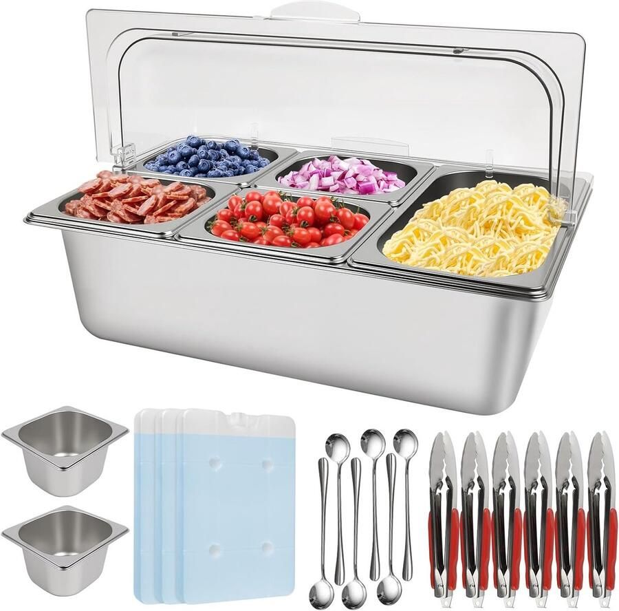 Pizza Tag Station met 7 Pannen van RVS Kruidenset en Organiser voor Salades en Buffet Ideaal voor Keuken en Restaurant
