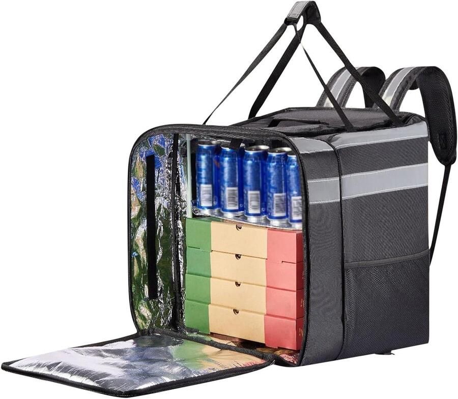 Pizza Tas Warmhoudtas Bezorging Voedsel Transport Verstevigde Steun 41x45 cm Zwart