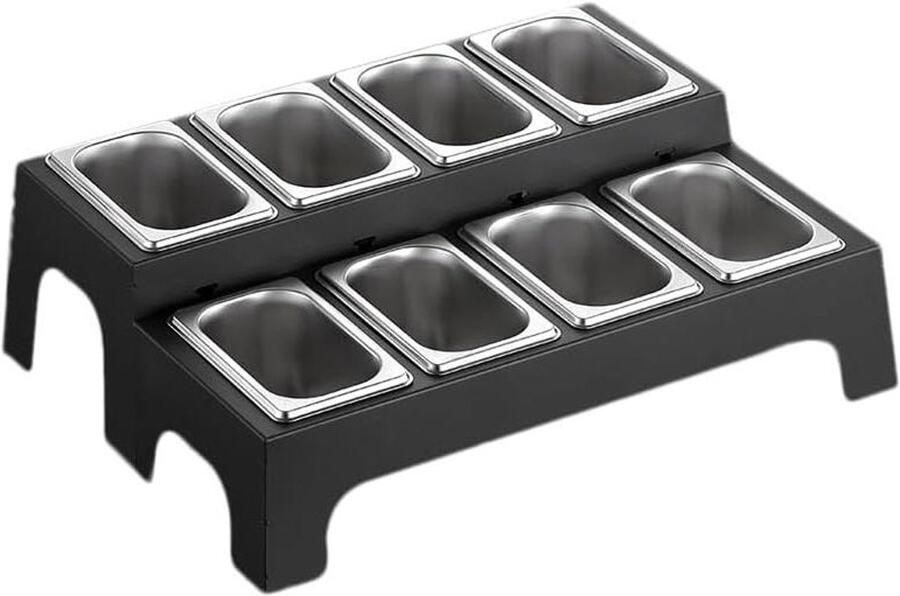 Pizza Topping Station Kruidenrek Set Maaltijd Bereiding Verwijderbare Containers 8 Roosters Zilver