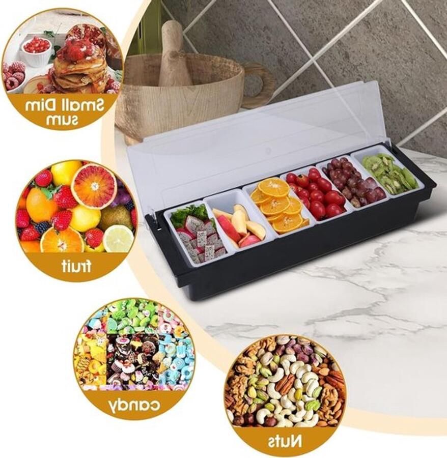 Pizza-toppingsstation Herbruikbare condimentendispenser voor thuis of in een restaurant met 4 compartimenten voor perfect pizzabeleg en kruiden