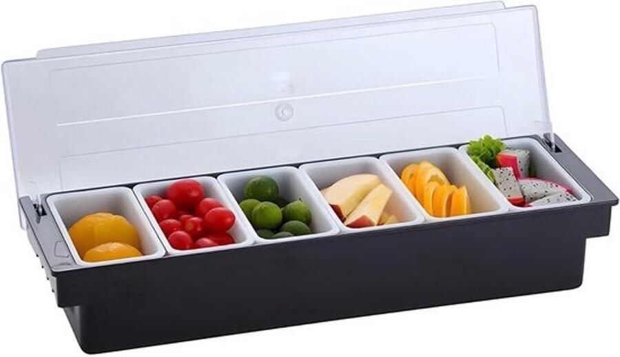Pizza-toppingsstation Dispenser voor condimenten en kruidenbox Voor pizzabereiding Afneembare compartimenten 6 compartimenten Zwart