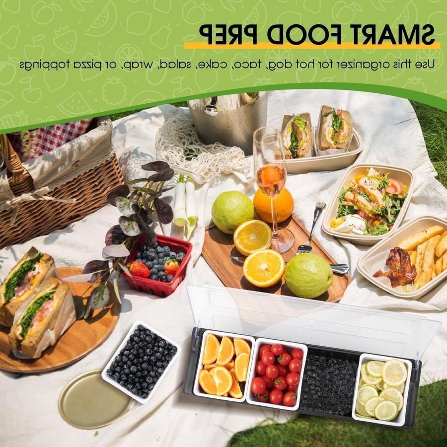 Pizza Toppings Station Herbruikbare Condiment Dispenser voor Thuis of Restaurant met 4 Compartimenten voor Perfecte Pizza Beleg en Kruidensmaak