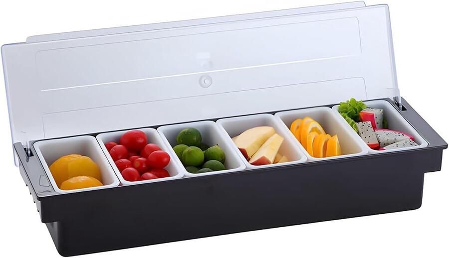 Pizza Toppings Station Herbruikbare Condiment Dispenser voor Thuis of Restaurant met 6 Compartimenten voor Perfecte Pizza Beleg en Kruidensauzen