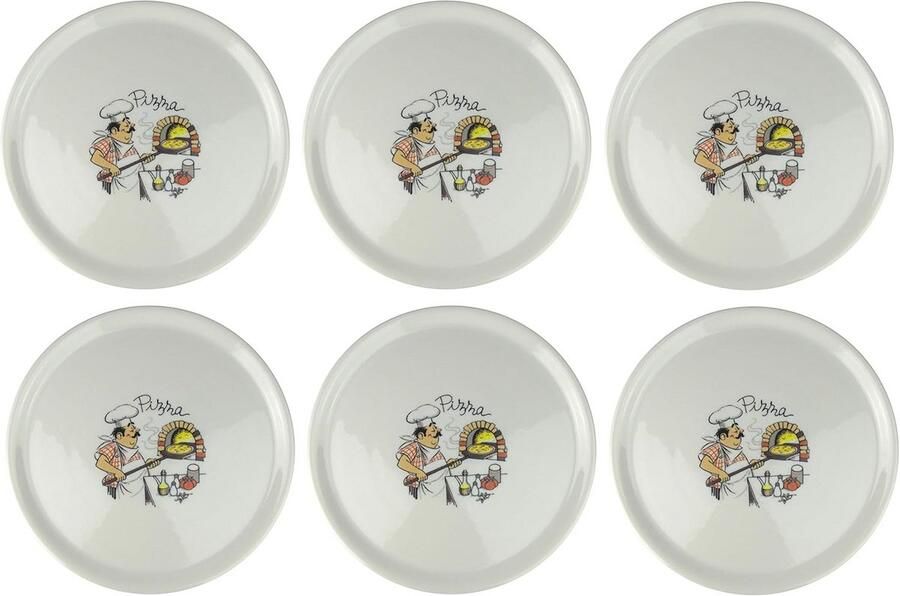 Pizzaborden Set Dinerborden Pizza Serveren Schokbestendig Porselein 6 stuks 31 cm Wit met decoratie