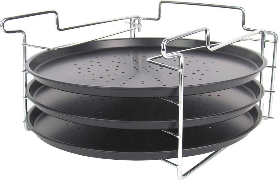Pizzabakset 4-delig Pizzaplaat set Gelijktijdig bakken Antiaanbaklaag geperforeerd Ø 31 cm Zwart