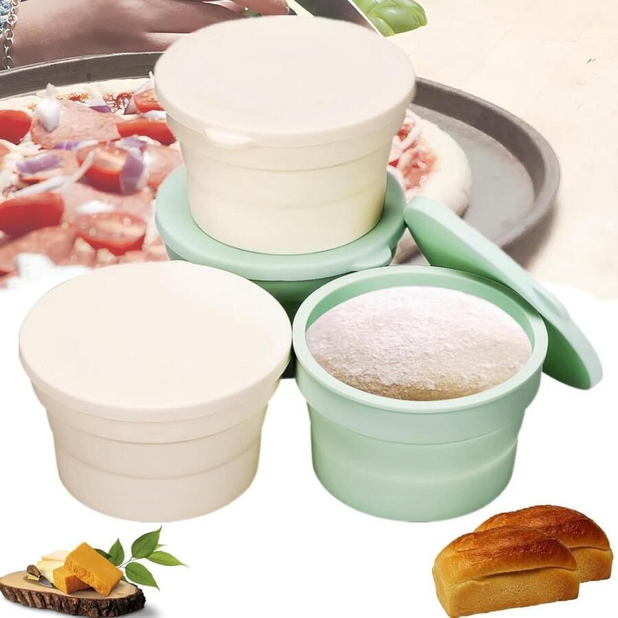 Pizzaballenbox met deksel Deegbewaarbakjes Pizza deeg rijzen Opvouwbaar ontwerp 4 stuks 13 cm Wit beige