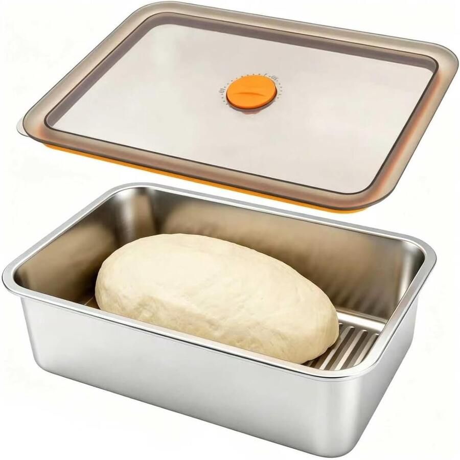 Pizzaballenbox met deksel gistdoos en deegbak voor pizzadeeg roestvrij staal 30 x 21 x 8 5 cm ideaal voor pizza brooddeeg en salade opslag