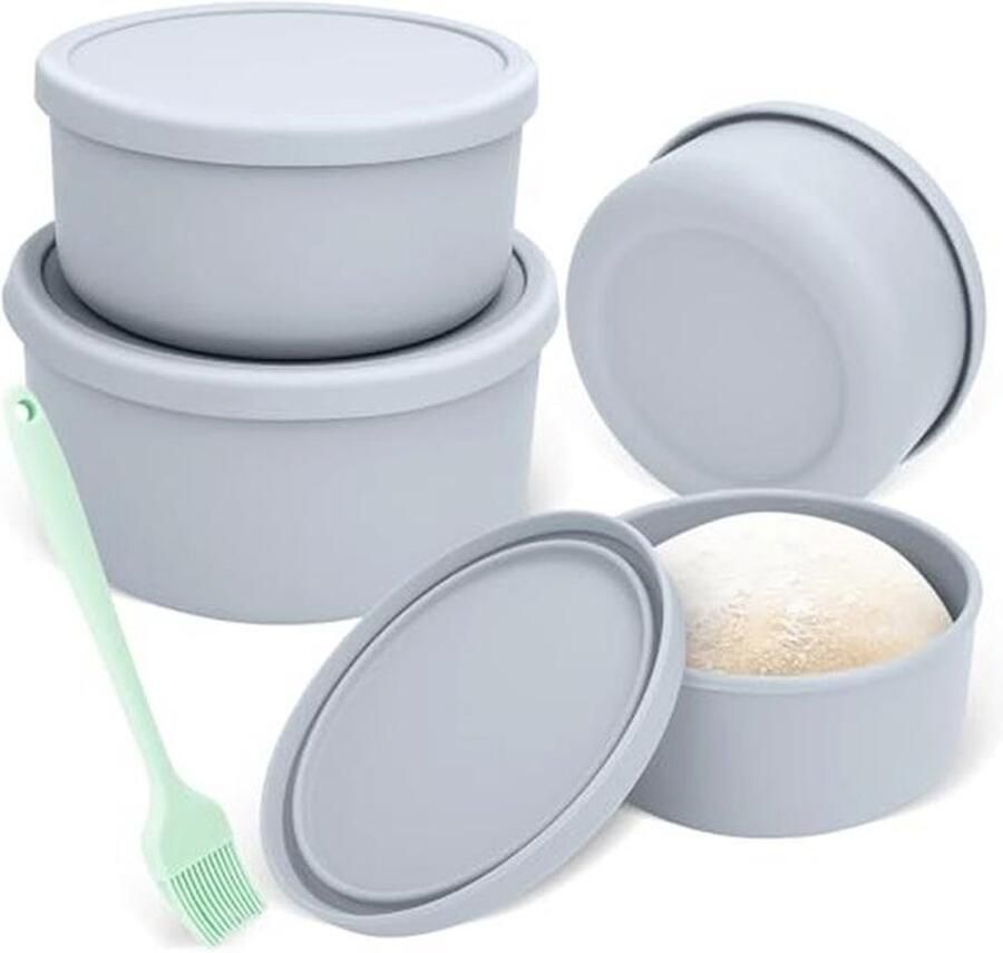 Pizzaballenbox met deksel Set van 4 Antiaanbak Siliconen Doos voor Pizzadeeg Geschikt voor Magnetron Vriezer en Vaatwasser