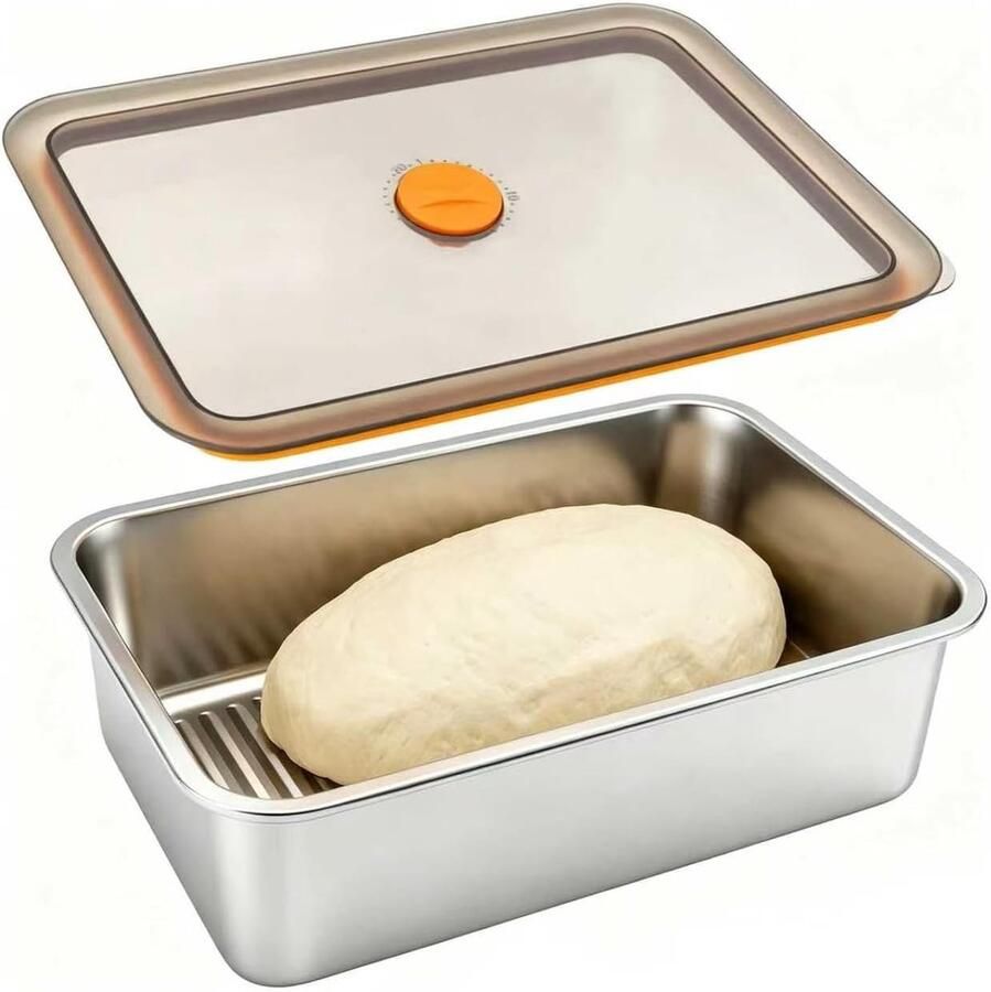 Pizzaballenbox met deksel voor deeg gistdoos en pizzadeeg 30 x 21 x 8 5 cm roestvrij staal ideaal voor pizza brood en gebak