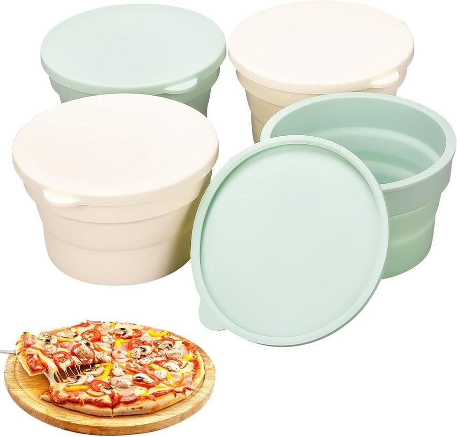 Pizza Deeg Bakjes Opslag Fermentatie Deeg Laten Rijzen Inklapbaar Ruimtebesparend 4 Stuks 590ml Groen Beige