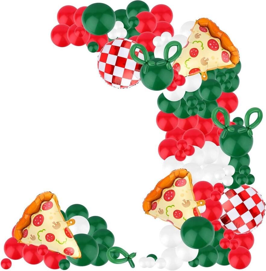 Pizzaballonnen Set Ballonnen Pizza Thema Feestdecoratie Maken Realistisch Pizza Ontwerp 150 Stuks Rood Groen Ivoorwit
