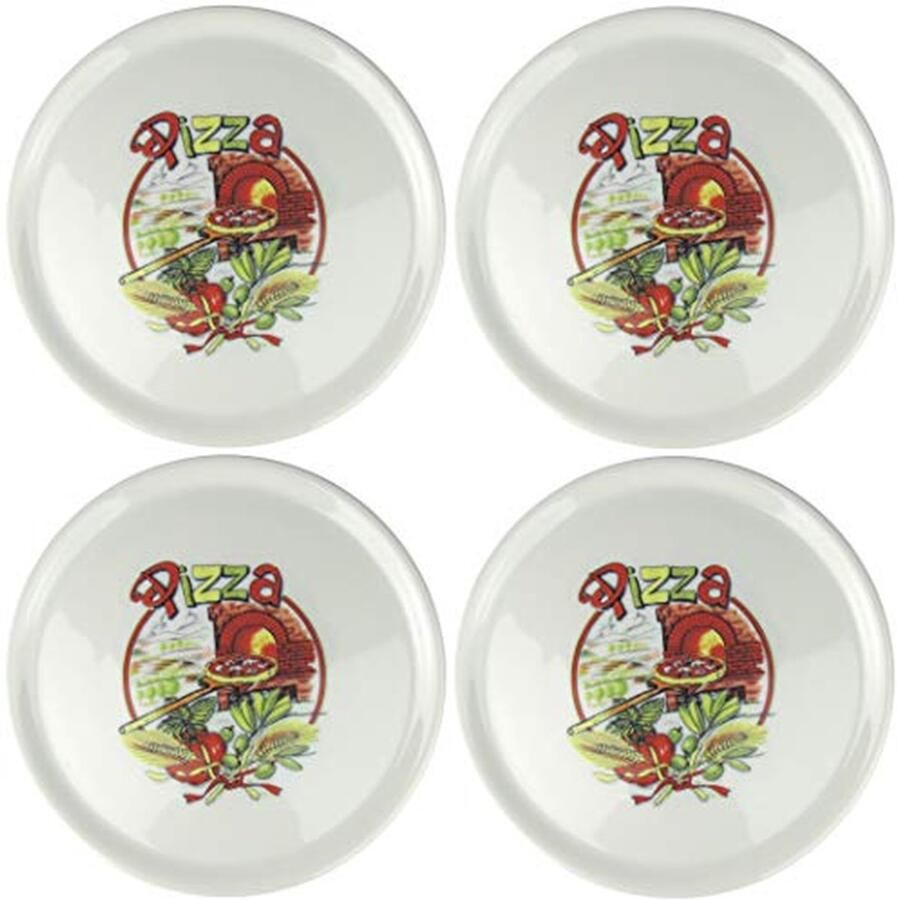 Pizzabellen Pizzaplaten Pizza Serveren Gastronomische Kwaliteit Ø 31cm 4 stuks Wit met decoratie