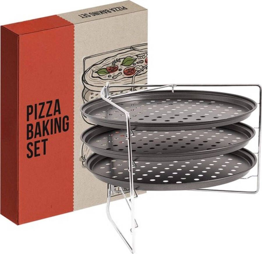 Pizzablad – Pizzablad Rond – Pizza Blad – 3-delige set – anti-aanbak geperforeerde pizzapan van koolstofstaal Pizzablad Rond 28 cm