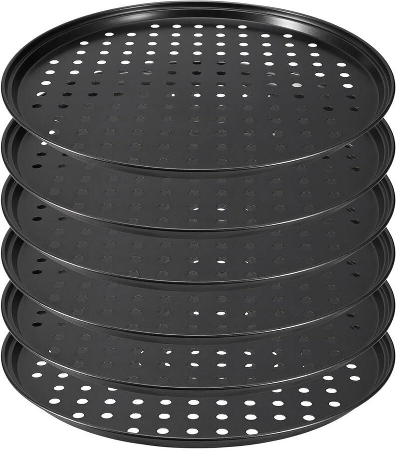 Pizzablik Set Bakplaten Pizza Bakken Geperforeerd Ontwerp 6 Stuks 30 cm Zwart